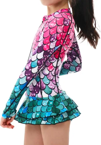 Vista 2 de YOLIPULI Rashguard de manga larga para niñas, traje de baño de una pieza con protección UV