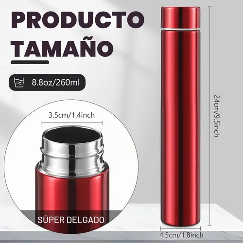Vista 2 de Vesici Botella de Agua Delgada de 8.8 oz Pequeña de Acero Inoxidable Compacta Aislada Botellas de Agua para Acampar Viaje Mochila Frasco de Bolsillo