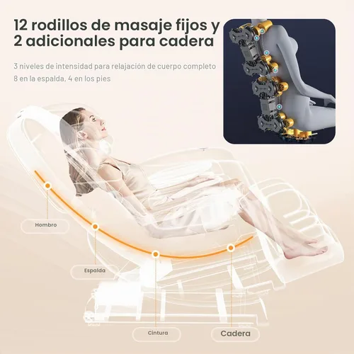 Vista 3 de FURNIMAT Silla de masaje de cuerpo completo, silla de masaje de gravedad cero con 10 rodillos fijos, bolsas de aire, calefacción, masaje de pies