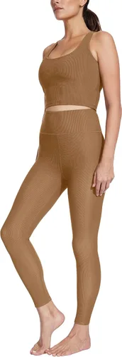 Vista 2 de Sage Activewear Leggings de cintura alta 78 para mujer que absorbe la humedad para yoga atléticos acanalados con borde plegado para yoga cintura alta
