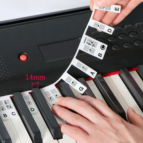 Vista 2 de Pegatinas para teclado de piano, etiquetas extraíbles de silicona para 61 teclas, color negro Reusable Silicone Piano Key Labels For Beginners