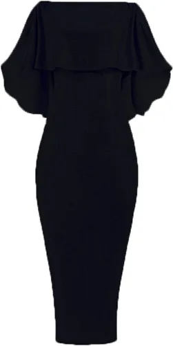 Vista 4 de NaRHbrg Vestido largo de lentejuelas para mujer, con hombros descubiertos Negro