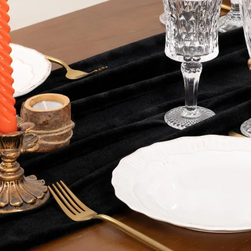 Vista 4 de Socomi Camino de mesa de terciopelo negro para el día de San Valentín, decoración de 20 x 120 pulgadas, tela de 10 pies, camino de boda de Acción