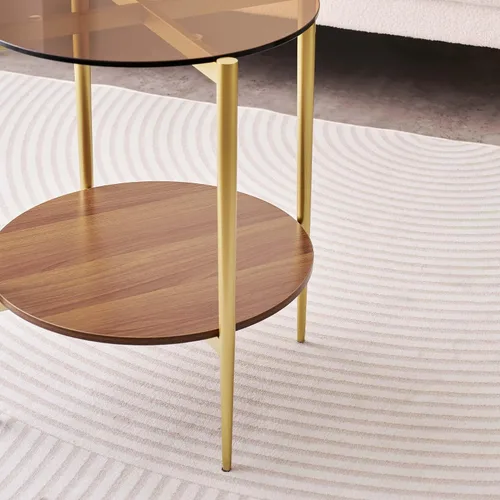 Vista 6 de LumFurn Mesa auxiliar redonda de cristal, mesa de sofá de diseño moderno de mediados de siglo para sala de estar, 18 pulgadas de diámetro x 23
