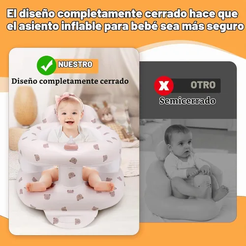 Vista 3 de Asiento de bebé inflable para bebés de 3 meses en adelante, asiento inflable de apoyo para bebé para sentarse, silla de bebé con bomba de aire