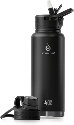 Vista 10 de IDEUS Botella de agua aislada de 12 onzas, botella de agua aislada de acero inoxidable para la escuela, botellas aisladas con pajitas a prueba