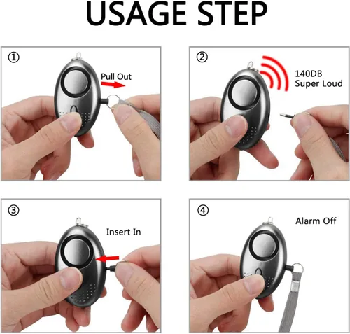 Vista 4 de Alarma personal para mujeres, 10 paquetes de 140 dB de emergencia de autodefensa de alarma de seguridad con luz LED para mujeres, niños y ancianos