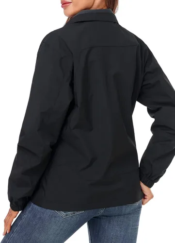 Vista 3 de SaphiRose Chaqueta impermeable para mujer, ligera, para exteriores, con capucha extraíble