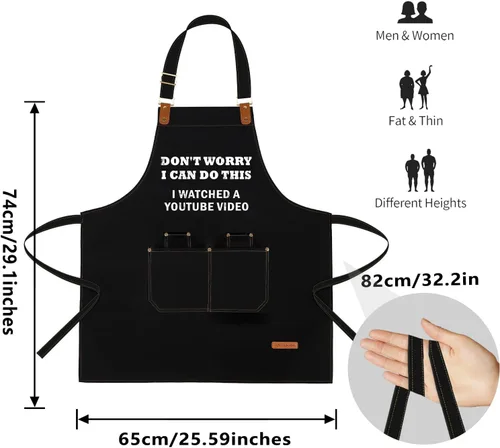 Vista 2 de Delantal de hornear para hombres y mujeres, divertido delantal para hornear con 2 bolsillos para hombres y mujeres, parrilla, ajustable, cocina