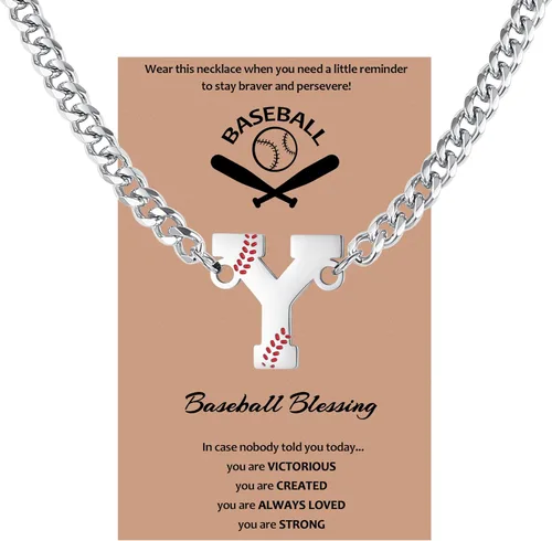 Vista 29 de QINJIEJIE Collar de béisbol inicial A-Z con letras, accesorios deportivos, colgante de encanto de béisbol, joyería de cadena de acero inoxidable 2-P