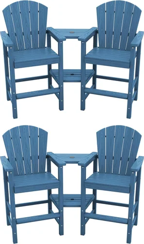 Vista 21 de SERWALL Juego de 2 sillas altas Adirondack con paraguas de 9 pies, sillas de exterior de altura de barra de HDPE, taburetes de bar Adirondack