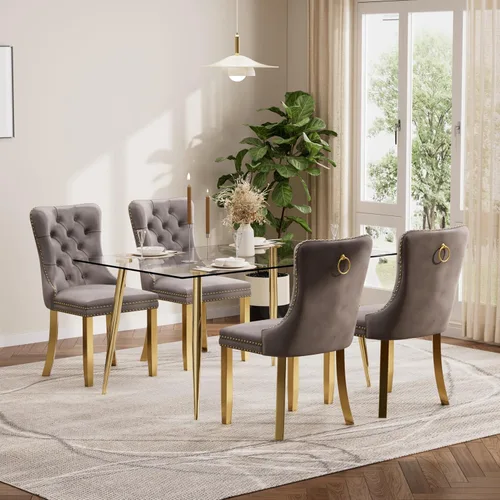Vista 38 de Baysitone Juego de mesa de comedor de cristal de 51 pulgadas para 4, juego de 5 piezas de comedor moderno, mesa de cocina rectangular de vidrio