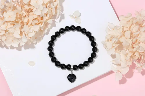 Vista 5 de XIANNVXI Pulsera de cristal curativo para mujer, pulsera de protección de cuentas de 0.315 in, pulsera con dije de corazón, pulsera elástica