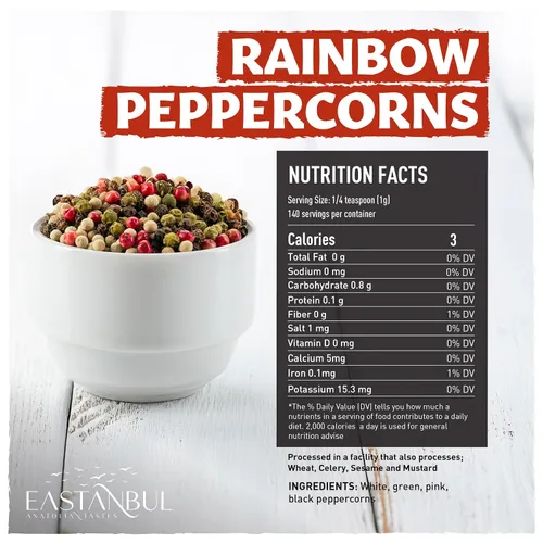 Vista 2 de Eastanbul - Recambio de granos de pimienta arcoíris para molinillo, natural, vegano, 4.9 onzas Peppercorns Whole Rainbow White, Green, Pink, Black