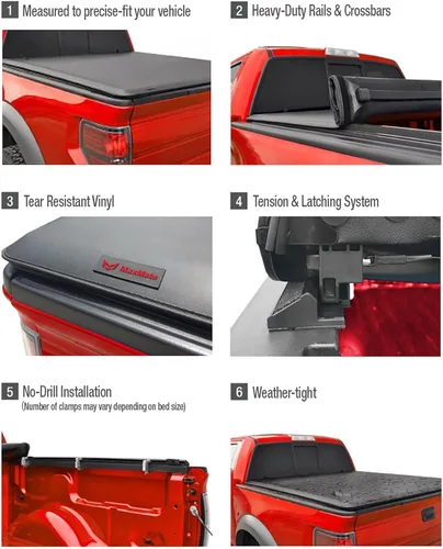 Vista 4 de MaxMate - Cubierta enrollable para camioneta, compatible con Nissan Frontier 2005-2019, Suzuki Equator 2009-2014 Cama Fleetside para modelos