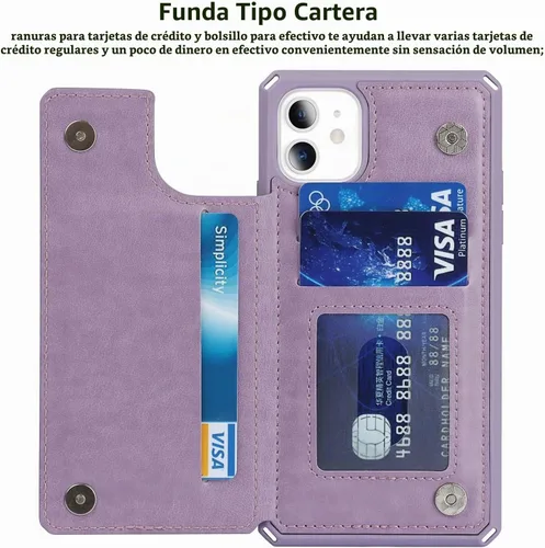 Vista 5 de iCoverCase Funda compatible con iPhone 11 con tarjetero para mujer, bloqueo RFID en relieve, piel sintética con correa de muñeca de 6.1 pulgadas