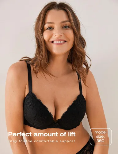 Vista 5 de Deyllo - Brasier de encaje para mujer, con copa con efecto de realce, relleno y varillas