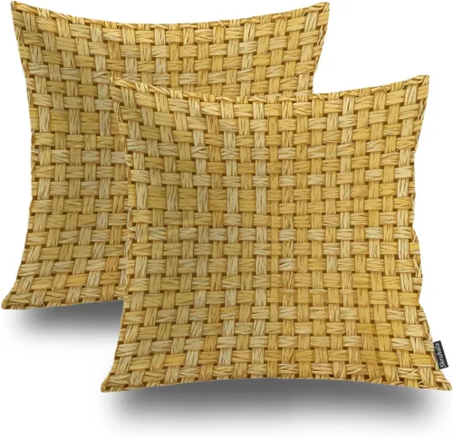 Vista 10 de Shrahala Juego de 2 fundas de almohada decorativas de granja rústica, paquete de 2, fundas de almohada de estilo rústico con textura de cesta tejida