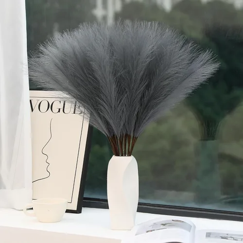 Vista 21 de Wertuirk 30 piezas de hierba de las pampas negra - Decoración de hierba de las pampas artificial de 24 pulgadas, hierba de las pampas artificial