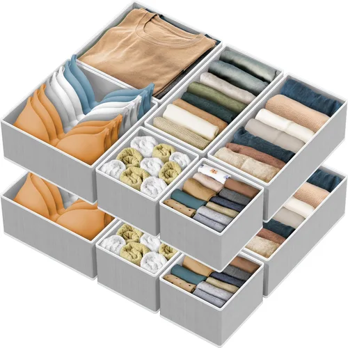 Vista 17 de Simple Houseware Organizador de cajones de ropa interior para lencería, ropa interior, brasier, bragas, calcetín, mameluco, juego de 6, gris