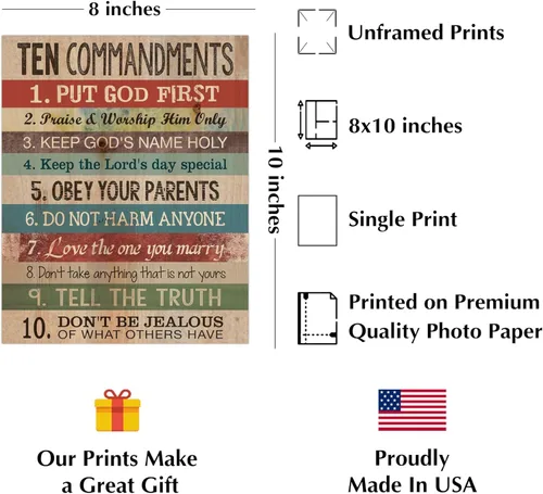 Vista 2 de Impresión artística cristiana de 10 mandamientos, póster bíblico inspirador para niños, hogar, oficina, iglesia y escuela dominical, póster impreso