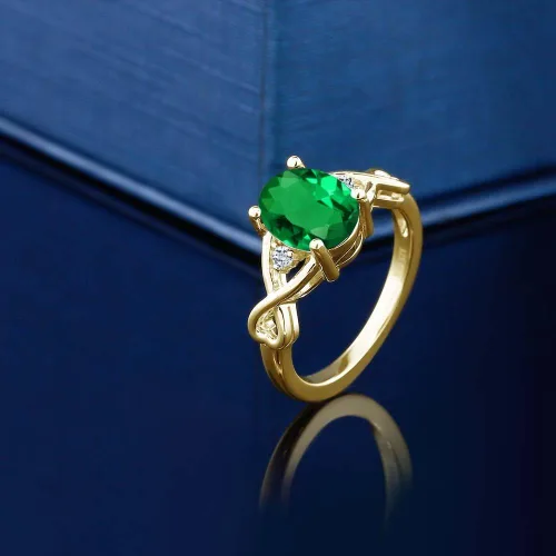 Vista 4 de Anillo de mujer de plata chapada en oro amarillo de 18 quilates con esmeralda y topacio blanco de imitación verde