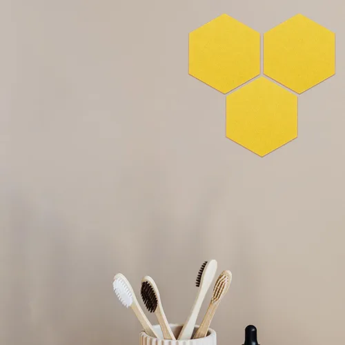 Vista 3 de Tablero de pared hexagonal de fieltro, paquete de 12 tableros de notas de fieltro autoadhesivos para oficina, hogar, aula, decoración de azulejos