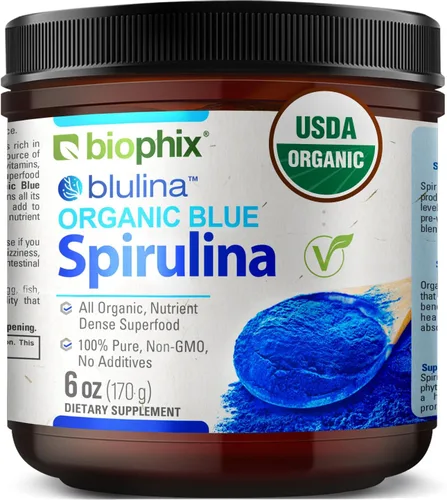 Vista 9 de biophix Blue Spirulina en polvo orgánico Blulina 2 onzas – Algas espirulina orgánica en polvo 56 porciones – Suplemento superalimenticio – Pigmento