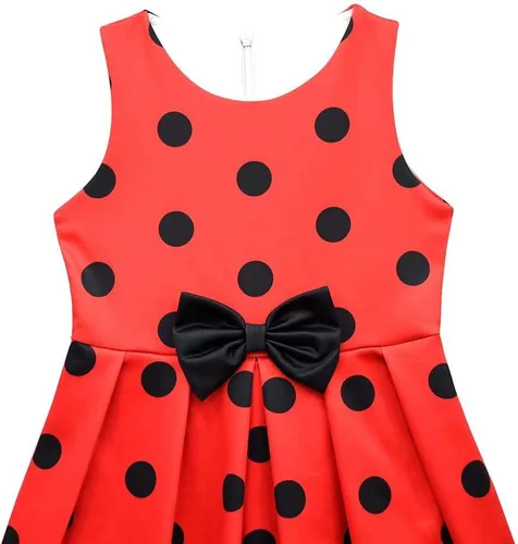 Vista 3 de Dressy Daisy Disfraz de mariquita rojo y negro, a lunares, para niñas, Halloween, fiesta de cumpleaños, verano, uso casual