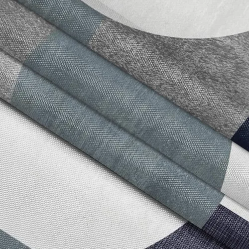 Vista 6 de Cortina de ducha azul marino con círculos geométricos abstractos y modernos, estilo contemporáneo, cortinas de ducha de tela impermeable gris