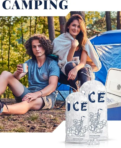 Vista 6 de Paquete de 100 bolsas de hielo de plástico de 5 libras, bolsas de hielo resistentes de 17 x 9 pulgadas con cordón (2 mils de grosor)