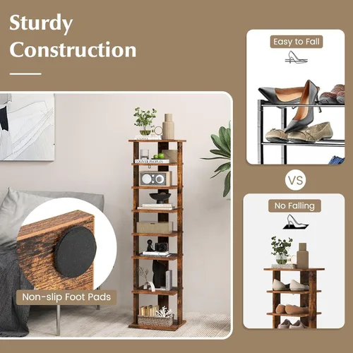 Vista 4 de HOMGX Zapatero vertical de 7 niveles, almacenamiento de zapatos alto y estrecho con estantes extraíbles, organizador de torre de zapatos que ahorra