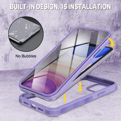 Vista 453 de CENHUFO Funda de privacidad para iPhone 11 Pro, funda de cuerpo completo con protector de pantalla de privacidad de vidrio templado 9H integrado