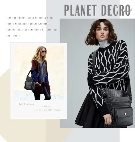 Vista 6 de PLANET DECOR Bolso bandolera grande de poliuretano con múltiples bolsillos con cremallera para mujer