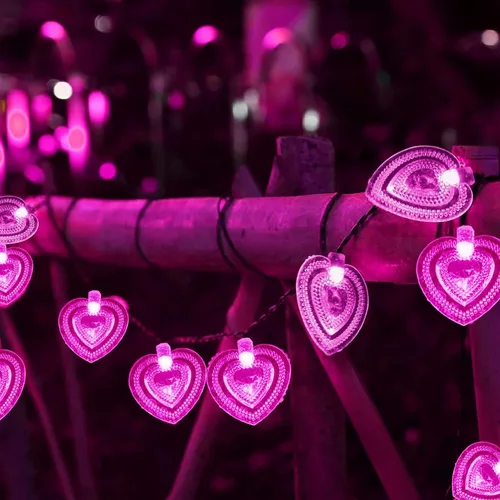 Vista 21 de Luces solares de corazón para exteriores, impermeables, de 16.4 pies, 20 luces LED, corazón de amor, día de San Valentín, 8 modos de iluminación