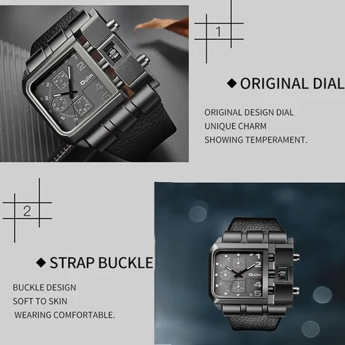 Vista 5 de GAOMON Reloj de pulsera rectangular de cuarzo para hombre con correa de cuero negro, acero inoxidable, impermeable, relojes analógicos de cuarzo