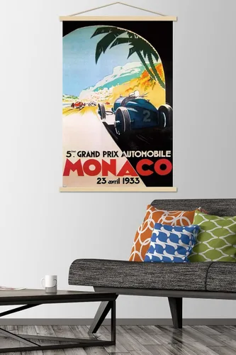 Vista 2 de Trends International Grandprix Automobile Monaco 1933 - Póster de pared, 22.37 x 34.00 pulgadas, paquete de impresión premium y colgador de madera