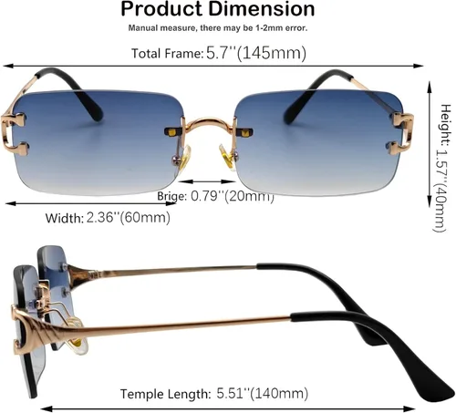 Vista 5 de Mriendao Gafas de sol sin montura de los años 90, lentes rectangulares tintadas, lentes de sol rojas para mujeres y hombres, gafas de sol Y2k
