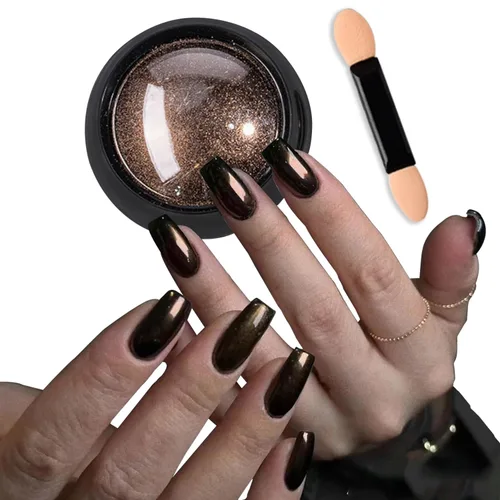 Vista 18 de Polvos holográficos de espejo para uñas, efecto dorado cromado, lentejuelas de polvo metálico puro, gel UV, pigmento de polvo cromado negro