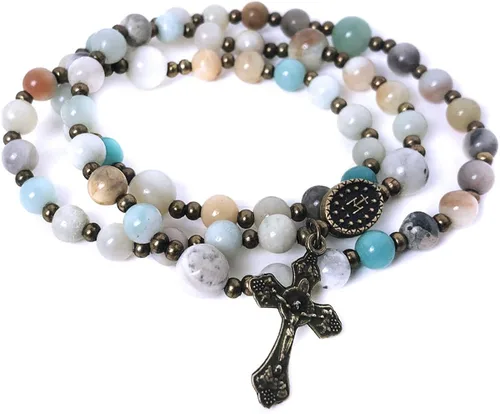 Vista 7 de Catholic Heirlooms Rosario y Rosario de Piedra Tiendaita Jesucristo - Pulsera Rosario y Medalla Milagrosa - Rosario Católico - Rosarios Católicos