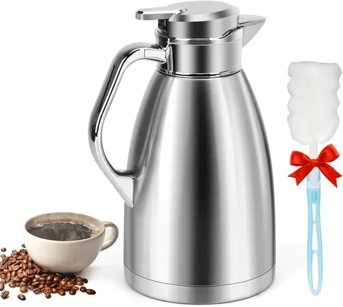 Vista 10 de ShineMe Jarra térmica de café, jarra de café de acero inoxidable de 40 onzas (1.2 L) para mantener líquidos calientes, tamaño de viaje, jarras