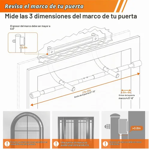 Vista 4 de ENERGI CORE Barra de dominadas para puerta – Barra de barbilla de agarre múltiple, no requiere tornillos – Barra de marco de puerta resistente