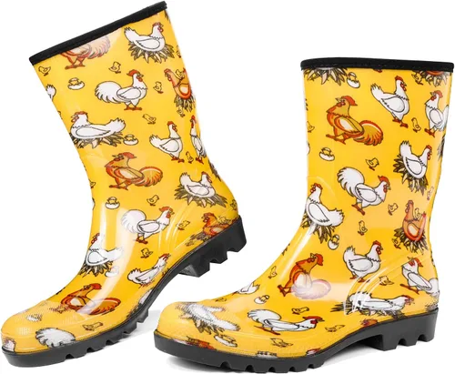 Vista 11 de DKSUKO Waterproof Womens Rain Boots insulated,Lightweight Rubber fashion Boots in Gardening,Warm and Comfortable Wide Calf Rain Boots with Glossy in