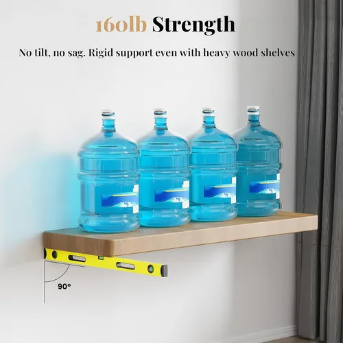 Vista 5 de 4 piezas de soportes de estante de pared resistentes para estantes flotantes ocultos, soportes de estante negros decorativos para estantes flotantes