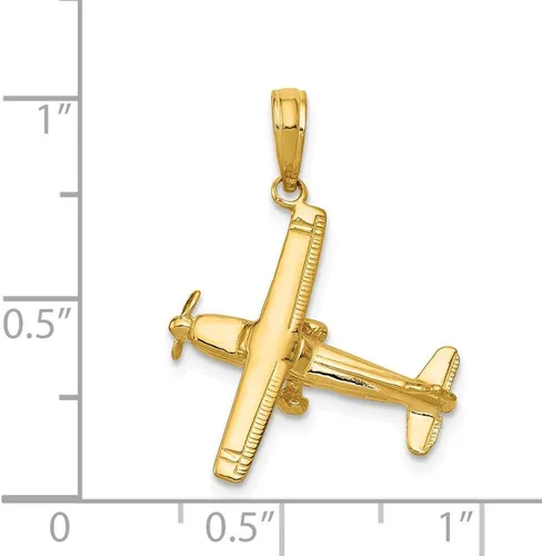 Vista 2 de Colgante de avión de ala alta 3D de oro amarillo macizo de 14 k (1.142 in x 0.748 in), Oro amarillo