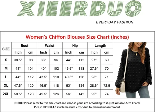 Vista 5 de XIEERDUO Blusas de gasa de manga larga con cuello redondo para mujer, blusas elegantes y holgadas con pompones