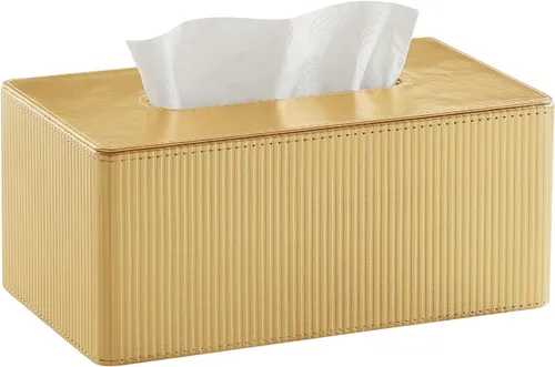 Vista 10 de Funda de caja de pañuelos de cuero sintético PU rectangular con cierre magnético, soporte de caja de pañuelos moderno para mesitas de noche de baño