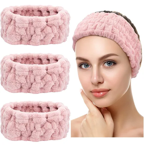 Vista 11 de Chuangdi Diadema de spa de 3 piezas para mujer, diadema de maquillaje facial, diadema de tela de rizo suave para lavar, máscara facial, regalos