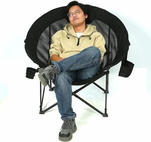 Vista 6 de ROCK CLOUD Silla plegable para acampar, sillas acolchadas de gran tamaño Negro