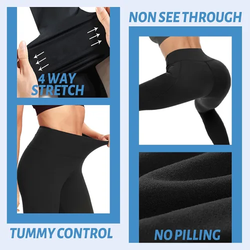 Vista 4 de Sundwudu Paquete de 5 leggings para mujer, control de abdomen, pantalones de yoga negros suaves de cintura alta para entrenamiento, tallas regulares